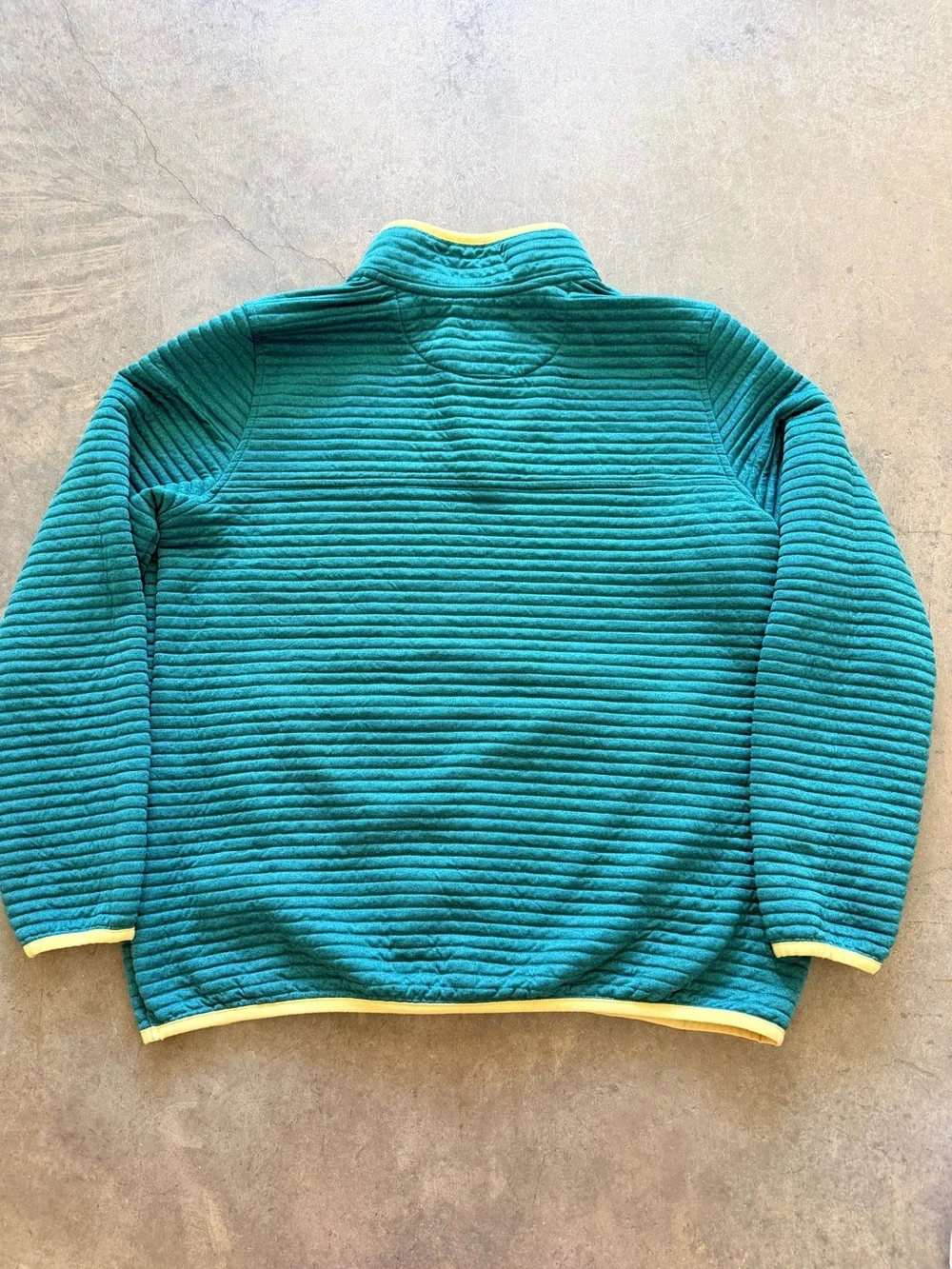 L.L.Bean Women’s Large Teal Ribbed Fleece Snap Pullover Yellow Trim Outdoors